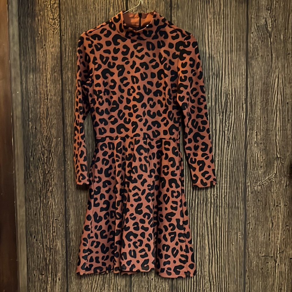 Marine Layer Tyra Mock Neck Mini Dress Cheetah Extra Small